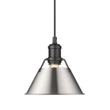 Golden 3306-S BLK-PW - Yep by Golden Lighting Orwell 1-light 8in Pendant in Matte Black and Pewter shade